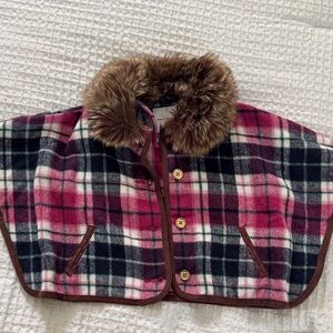 Janie and Jack Pink Plaid Cape with Faux Fur Collar